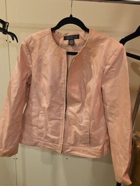 Vintage  Pink Collarless Zip-Front Leather Jacket